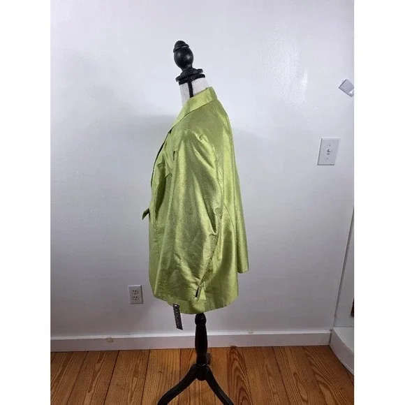 Kate Hill Blazer Women 20W Green 100% Silk Bow Front Jacket NWT Luxury Plus Size - Picture 2 of 9